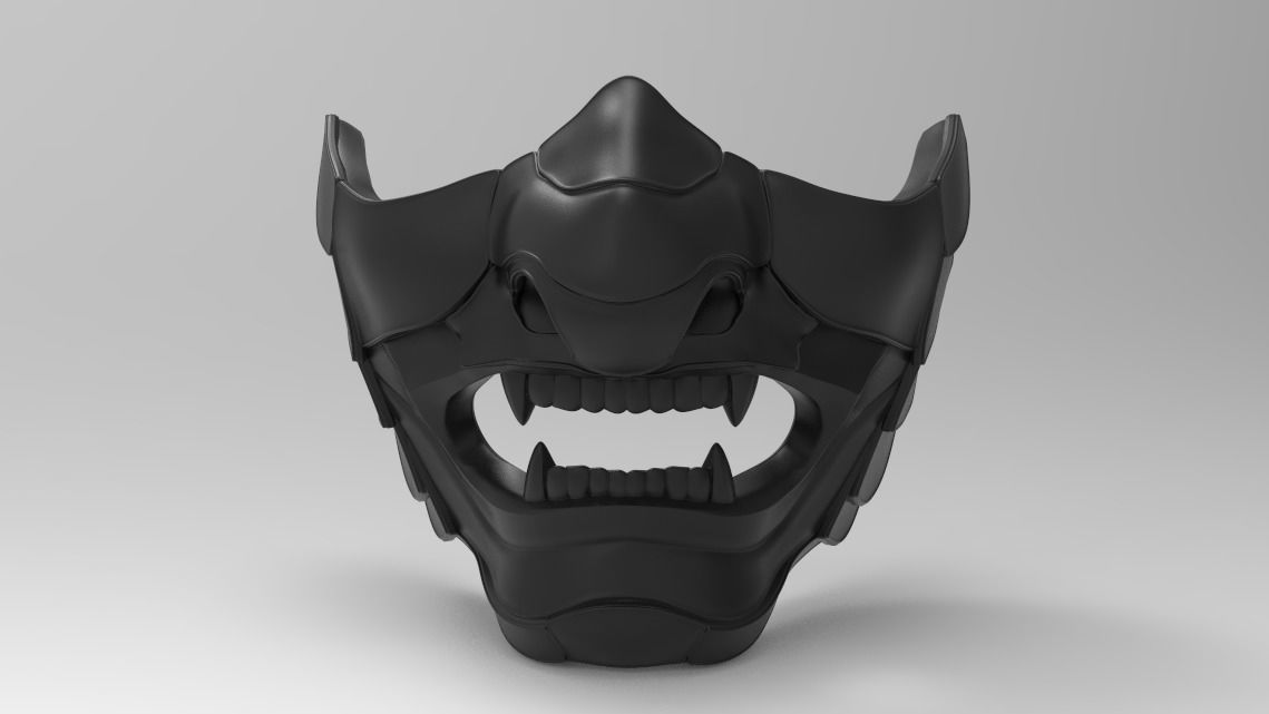 Samurai oni demon mask 3D print model 3D print model_3