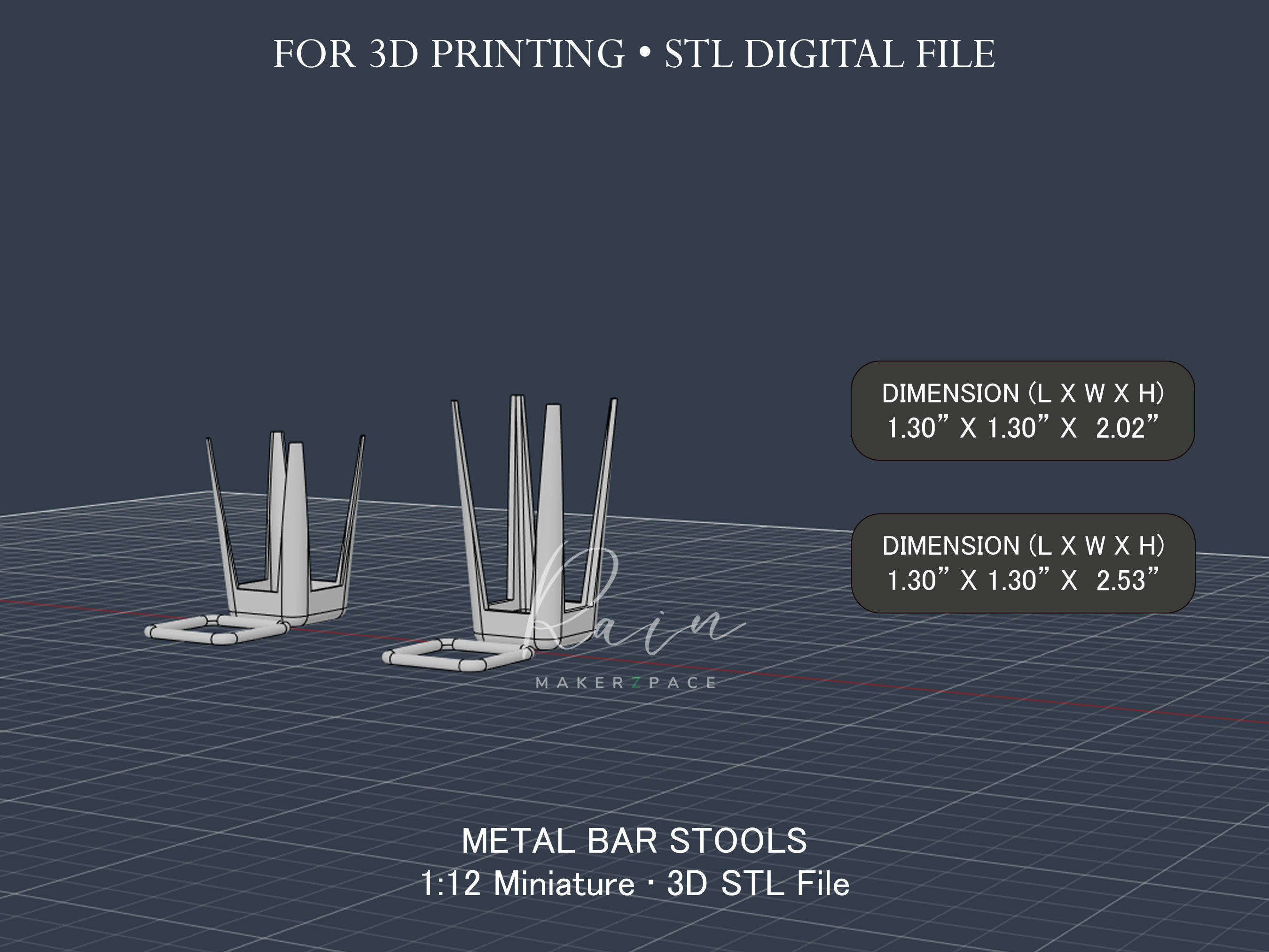 Miniature Metal Bar Stools 2 Pieces 3D print model_5