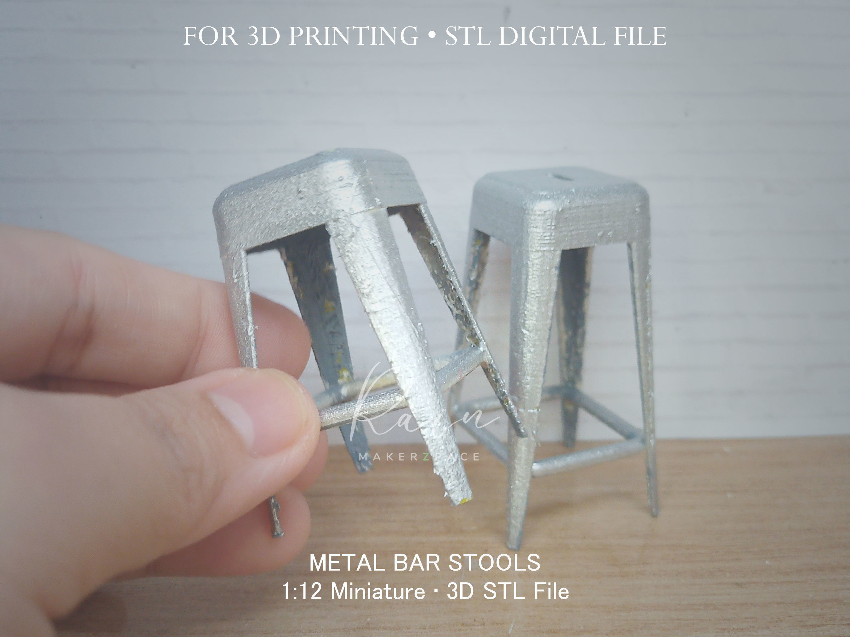 Miniature Metal Bar Stools 2 Pieces 3D print model_2