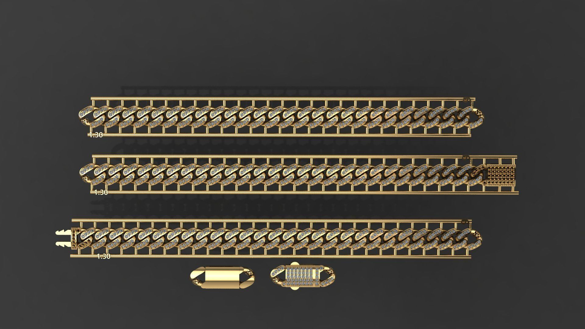 Cuban Link Chain BULK  PACK 140 3DM  3D print model_2