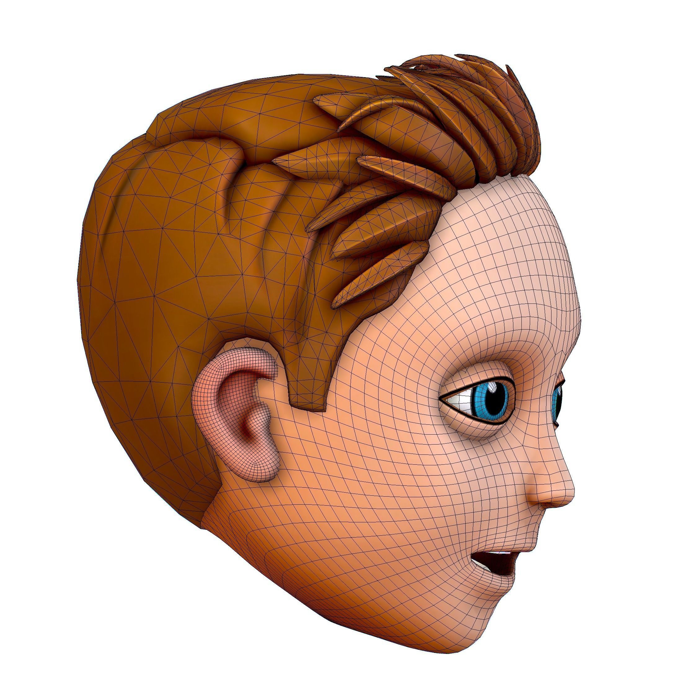 Short Hairstyle Cartoon Young Man Boy Head Icon 3D model_14