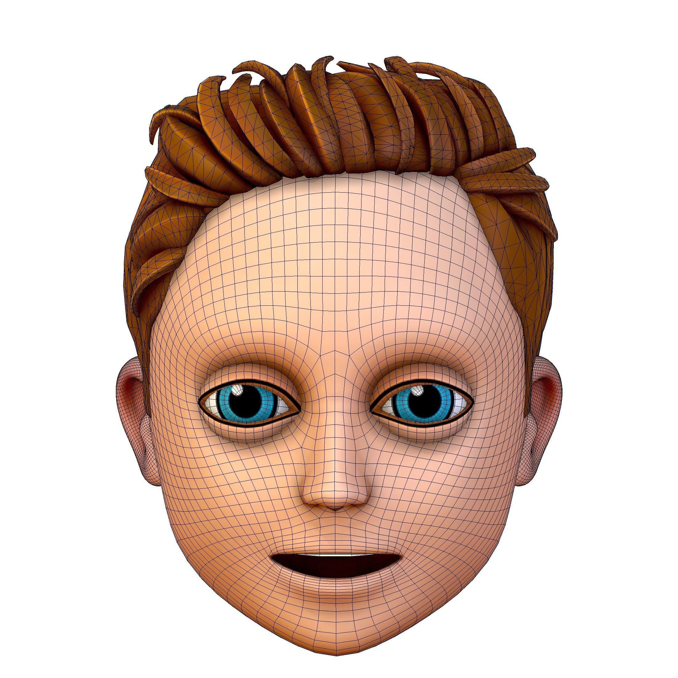 Short Hairstyle Cartoon Young Man Boy Head Icon 3D model_13