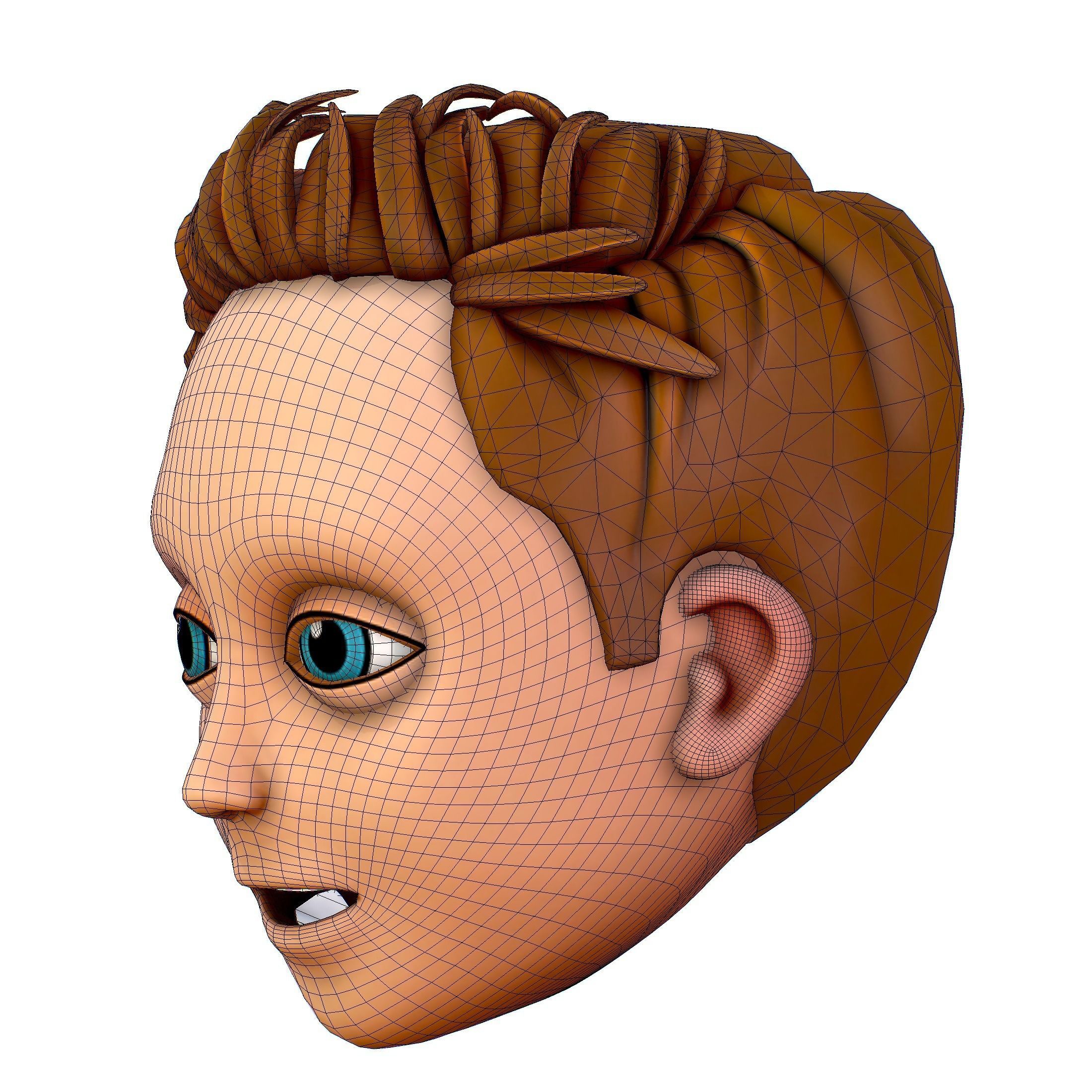 Short Hairstyle Cartoon Young Man Boy Head Icon 3D model_15