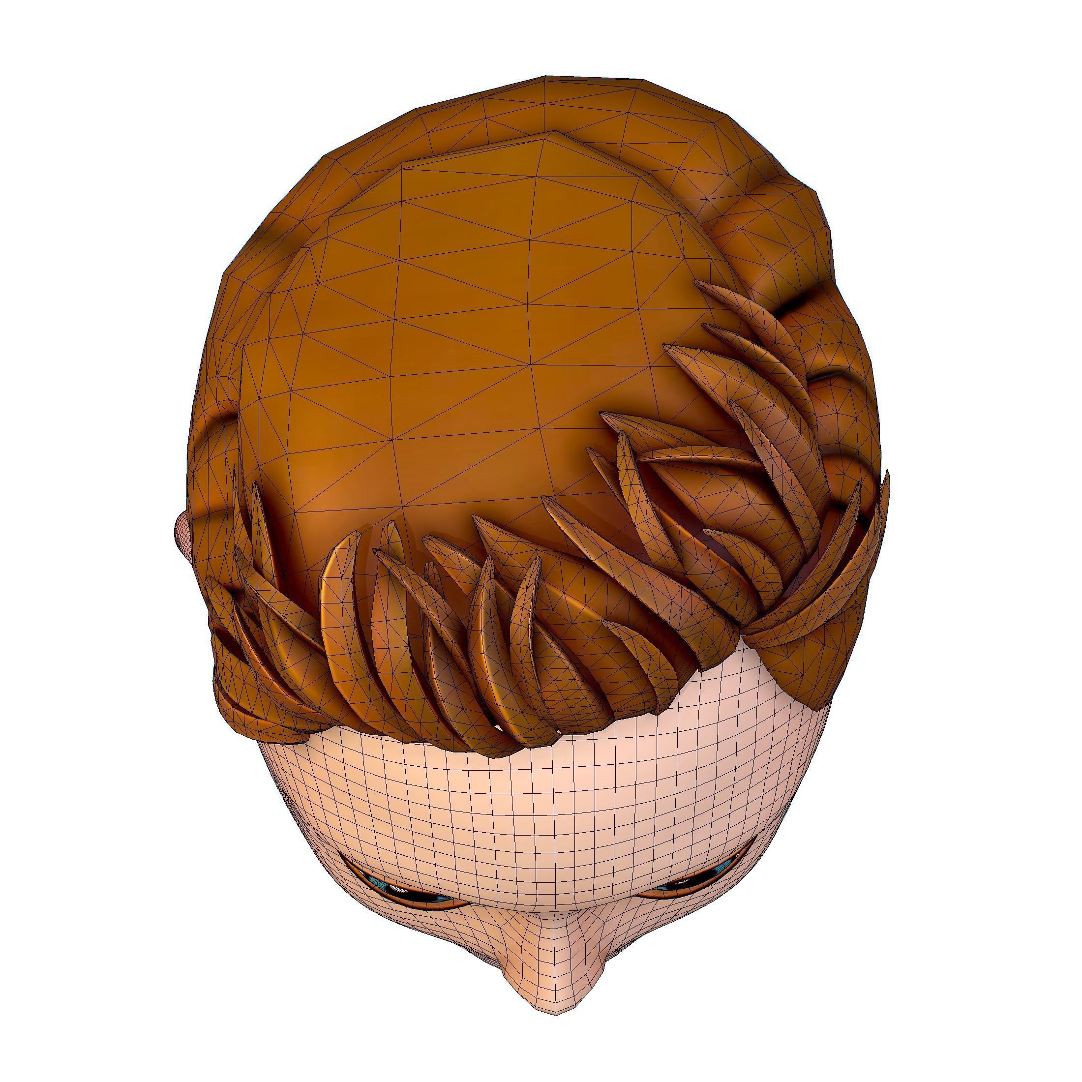 Short Hairstyle Cartoon Young Man Boy Head Icon 3D model_16