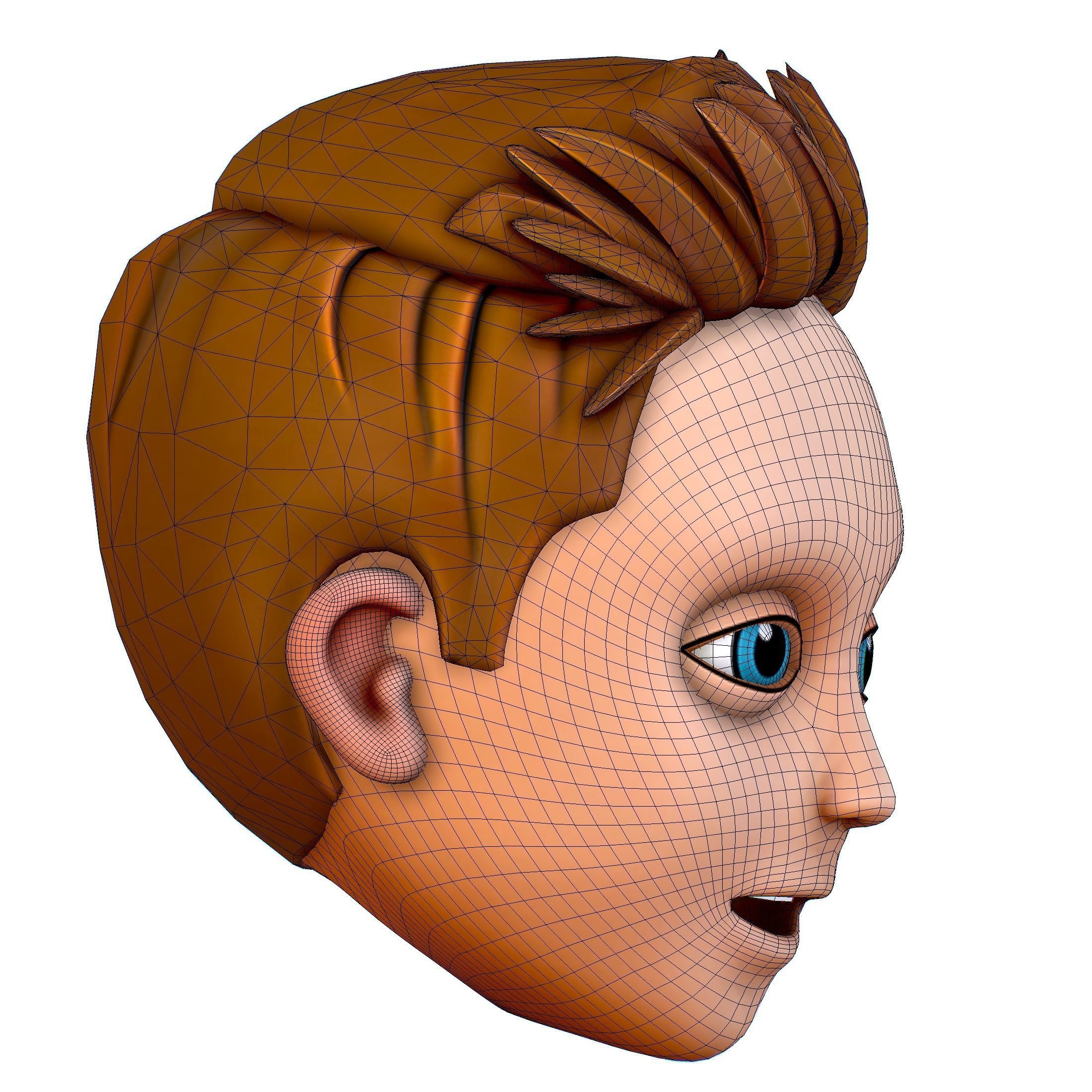Short Hairstyle Cartoon Young Man Boy Head Icon 3D model 3D model_19
