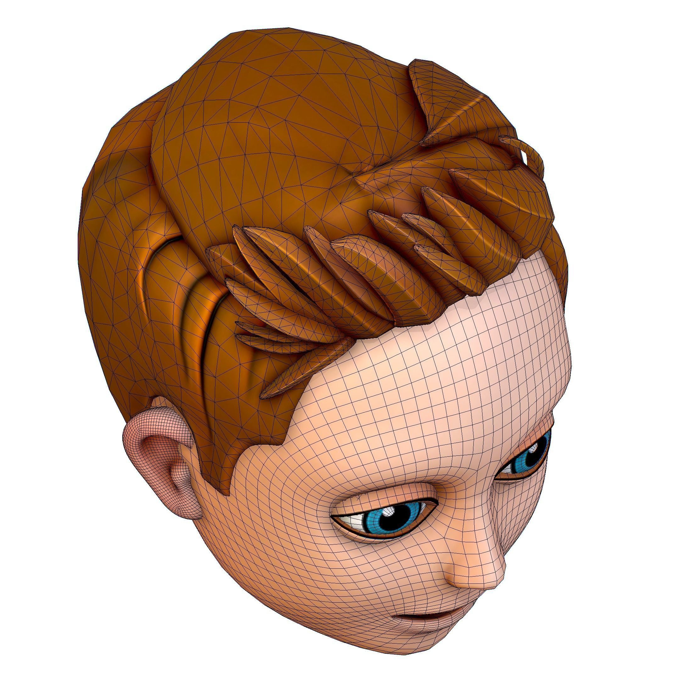 Short Hairstyle Cartoon Young Man Boy Head Icon 3D model 3D model_20