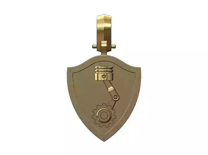 Piston gear shield memory pendant with bail 3D print model