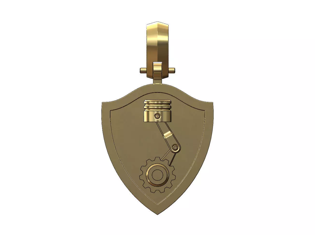 Piston gear shield memory pendant with bail 3D print model_0