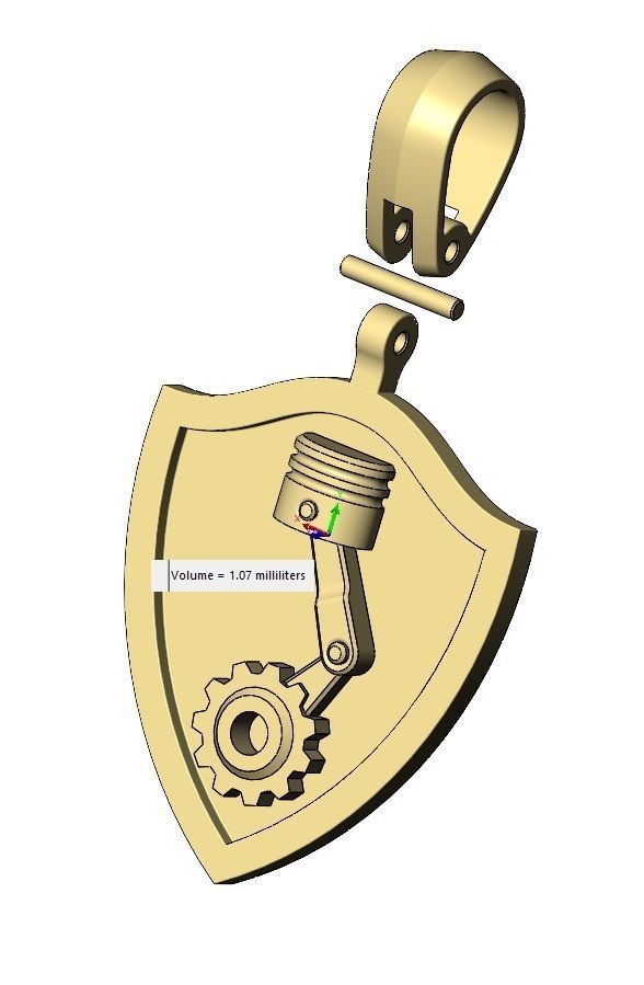 Piston gear shield memory pendant with bail 3D print model_10