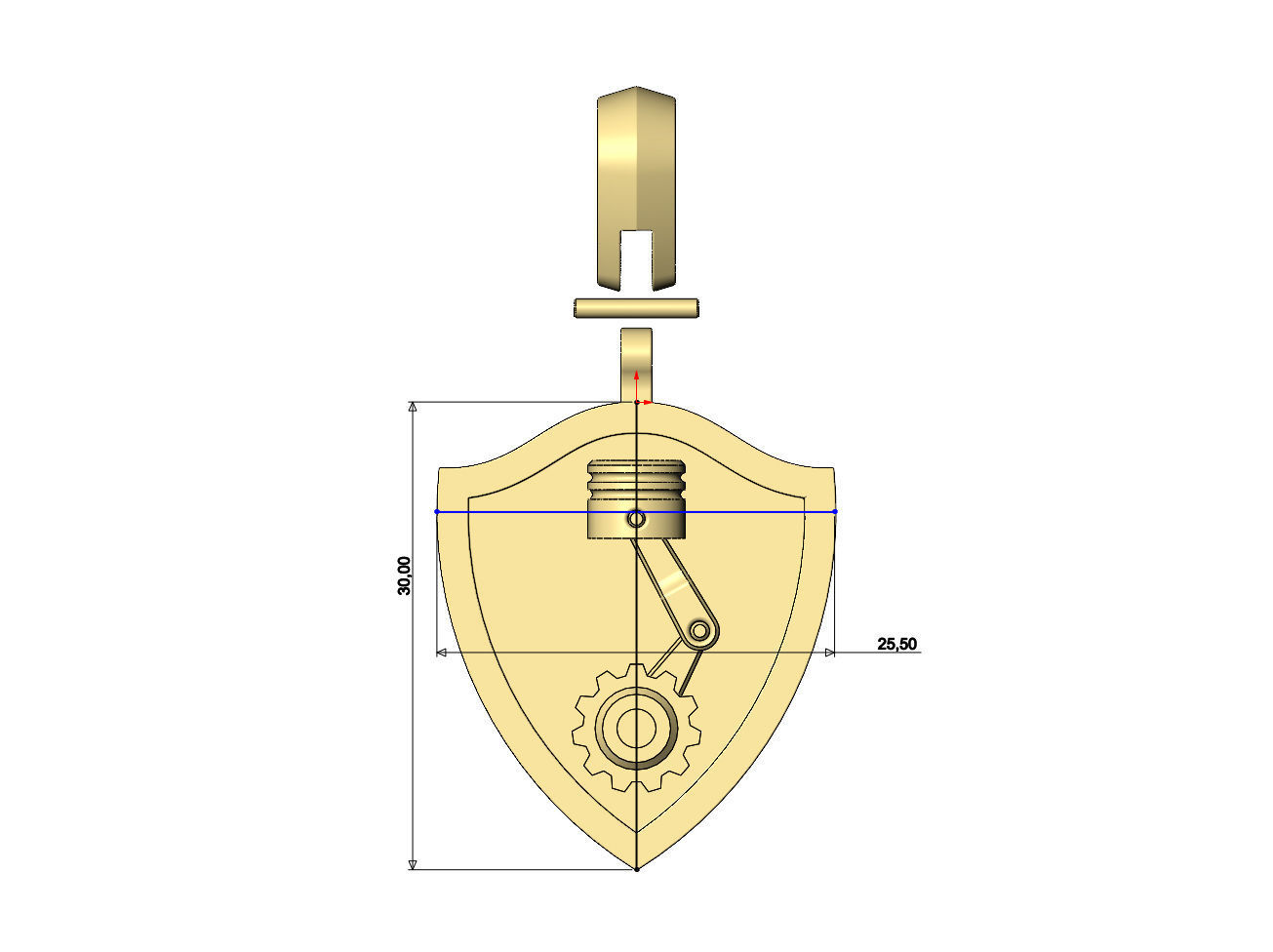 Piston gear shield memory pendant with bail 3D print model_6