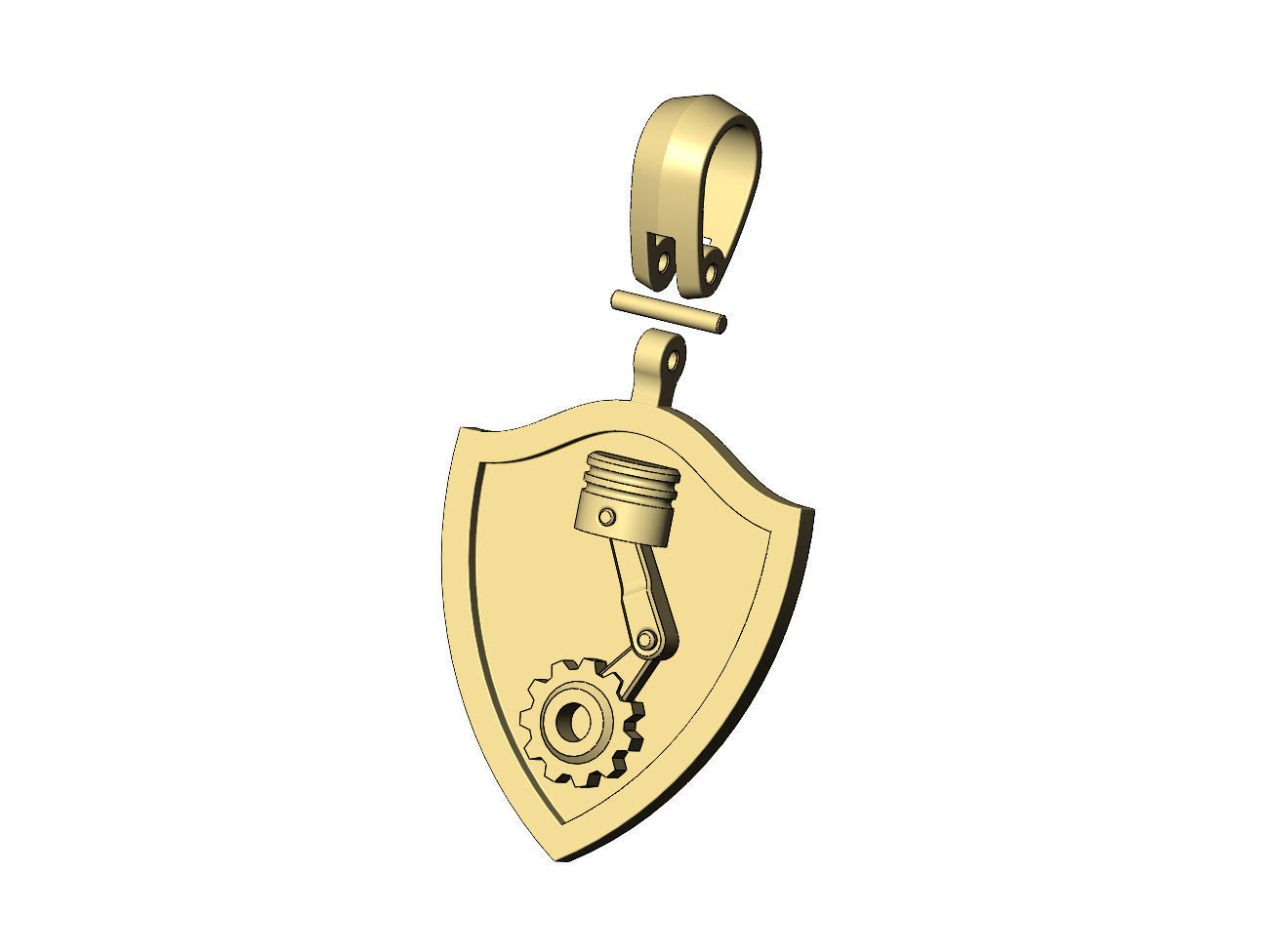 Piston gear shield memory pendant with bail 3D print model_5