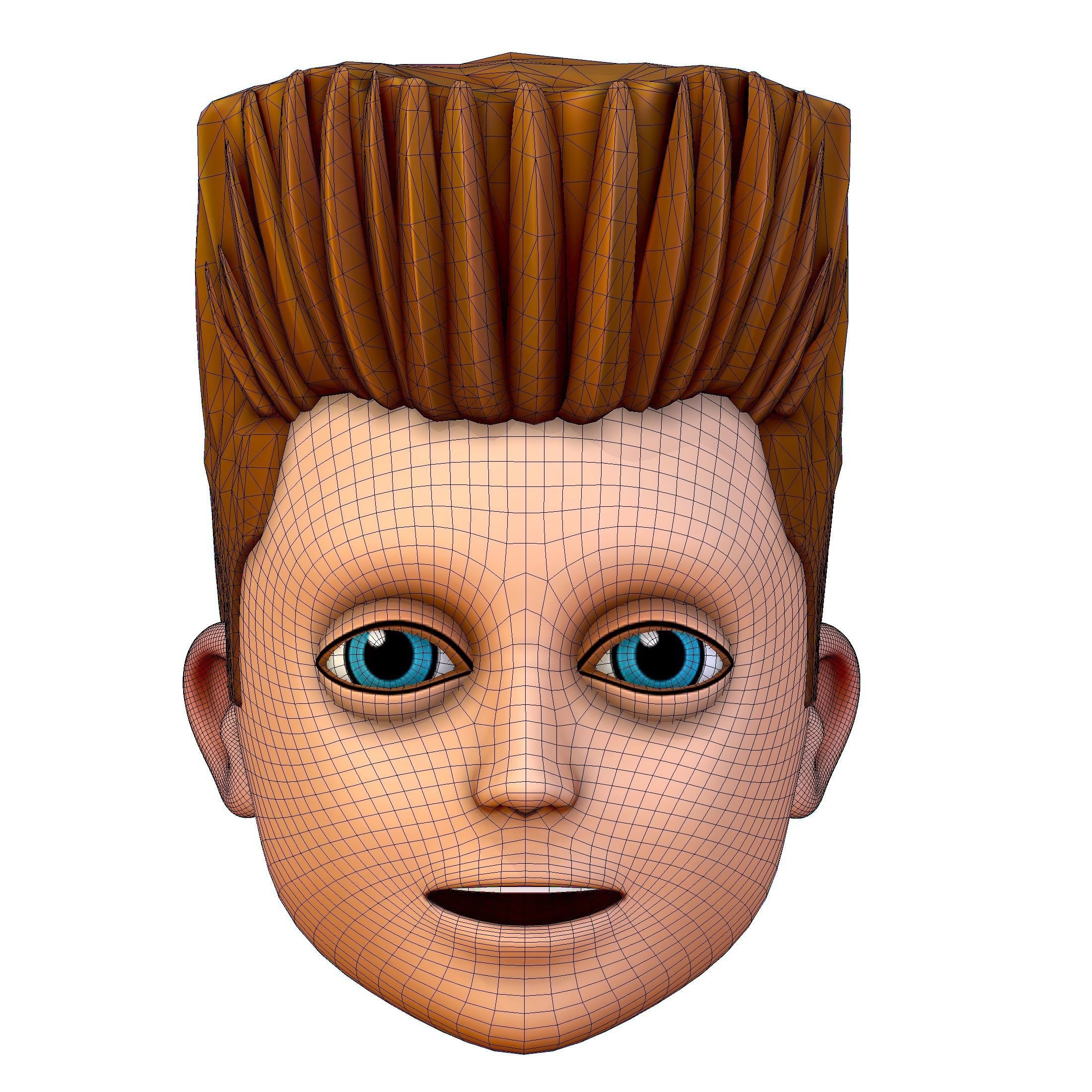 Short Hairstyle Cartoon Young Man Boy Head Icon 3D model_13