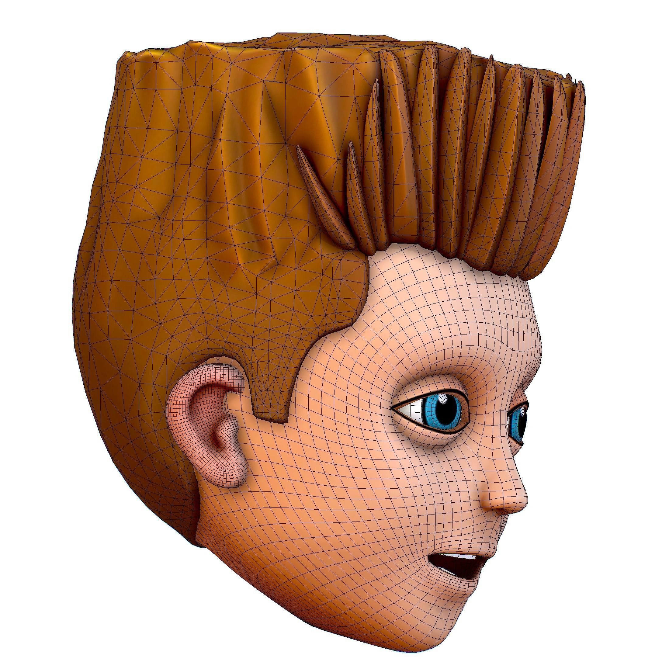 Short Hairstyle Cartoon Young Man Boy Head Icon 3D model_14