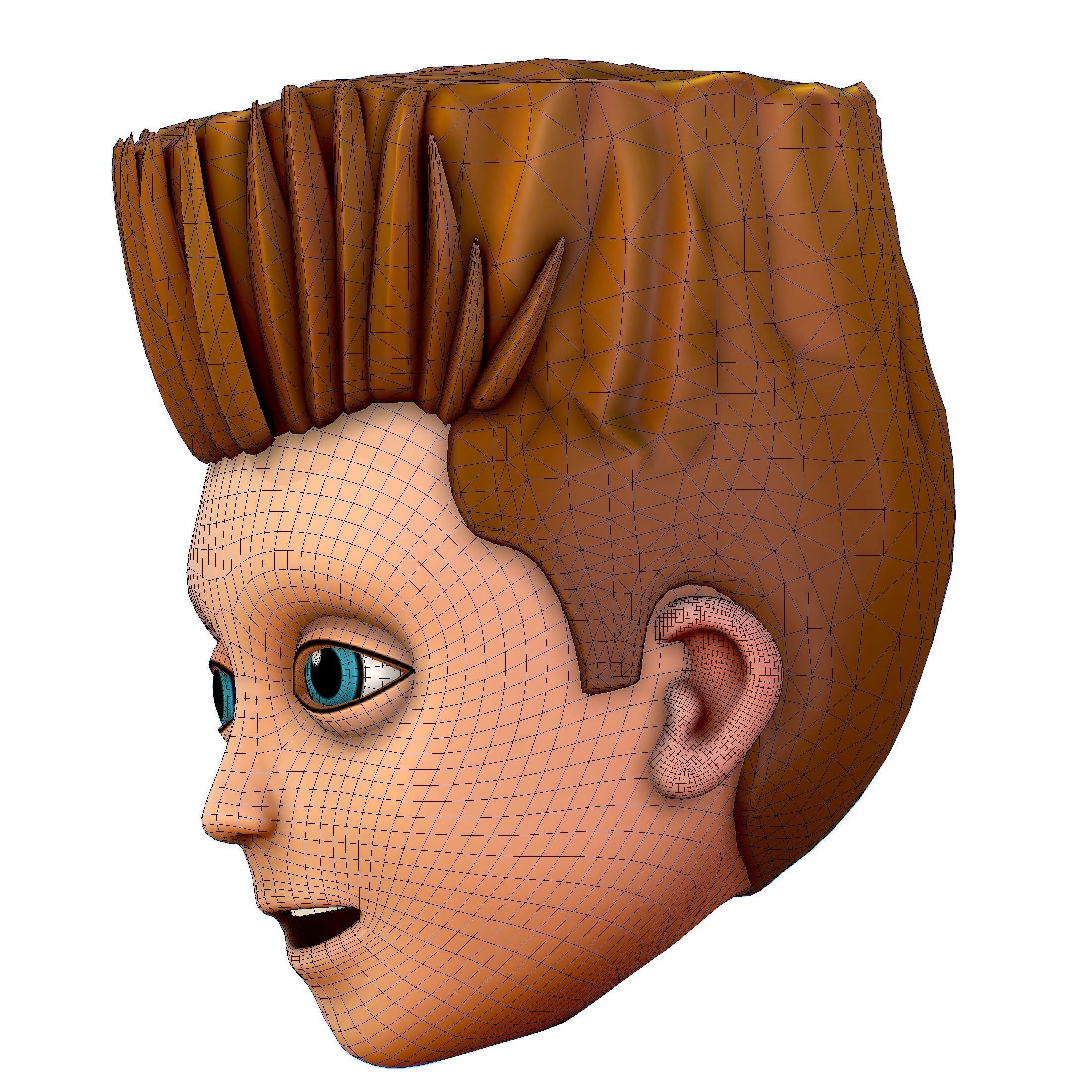 Short Hairstyle Cartoon Young Man Boy Head Icon 3D model_15