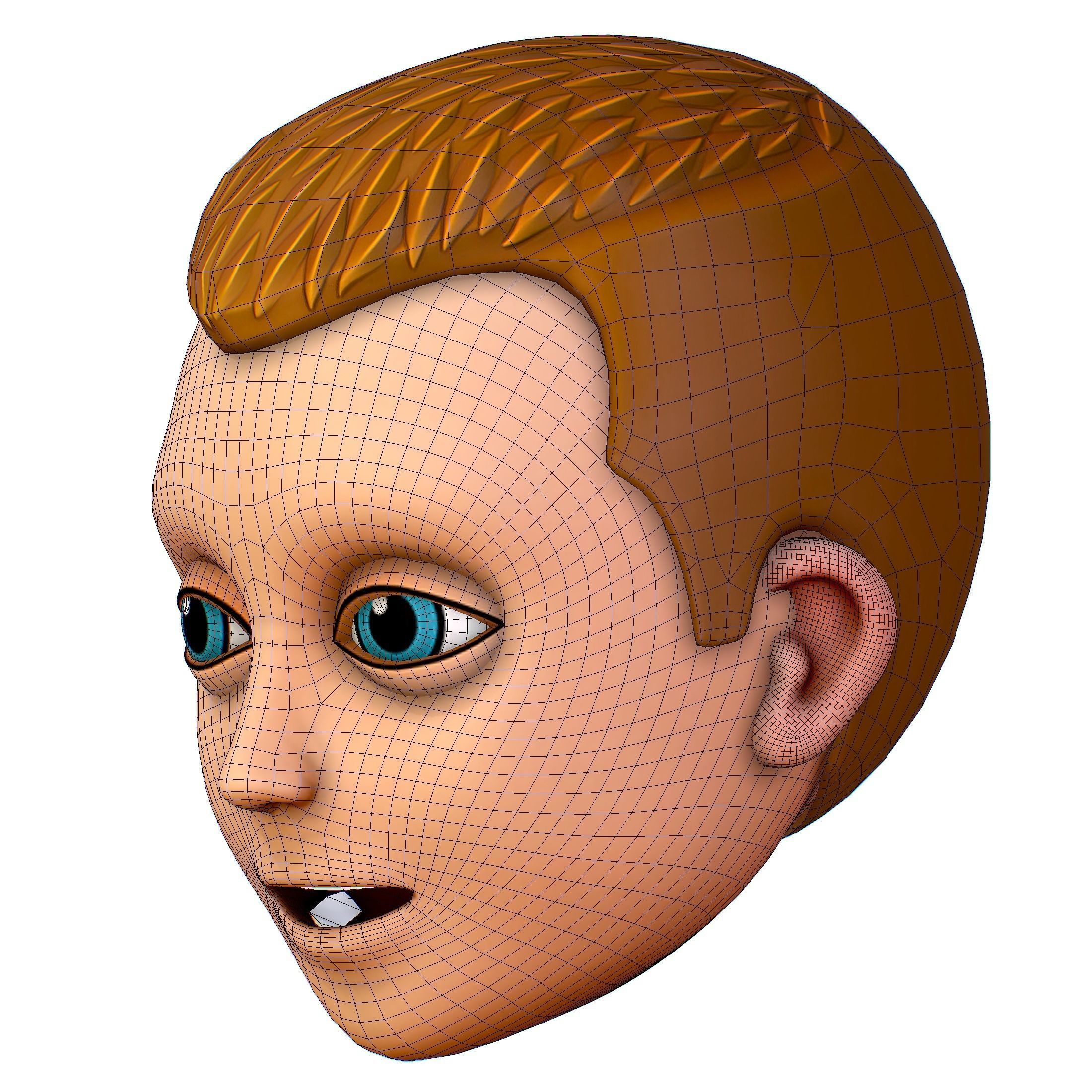 Short Hairstyle Cartoon Young Man Boy Head Icon 3D model_14