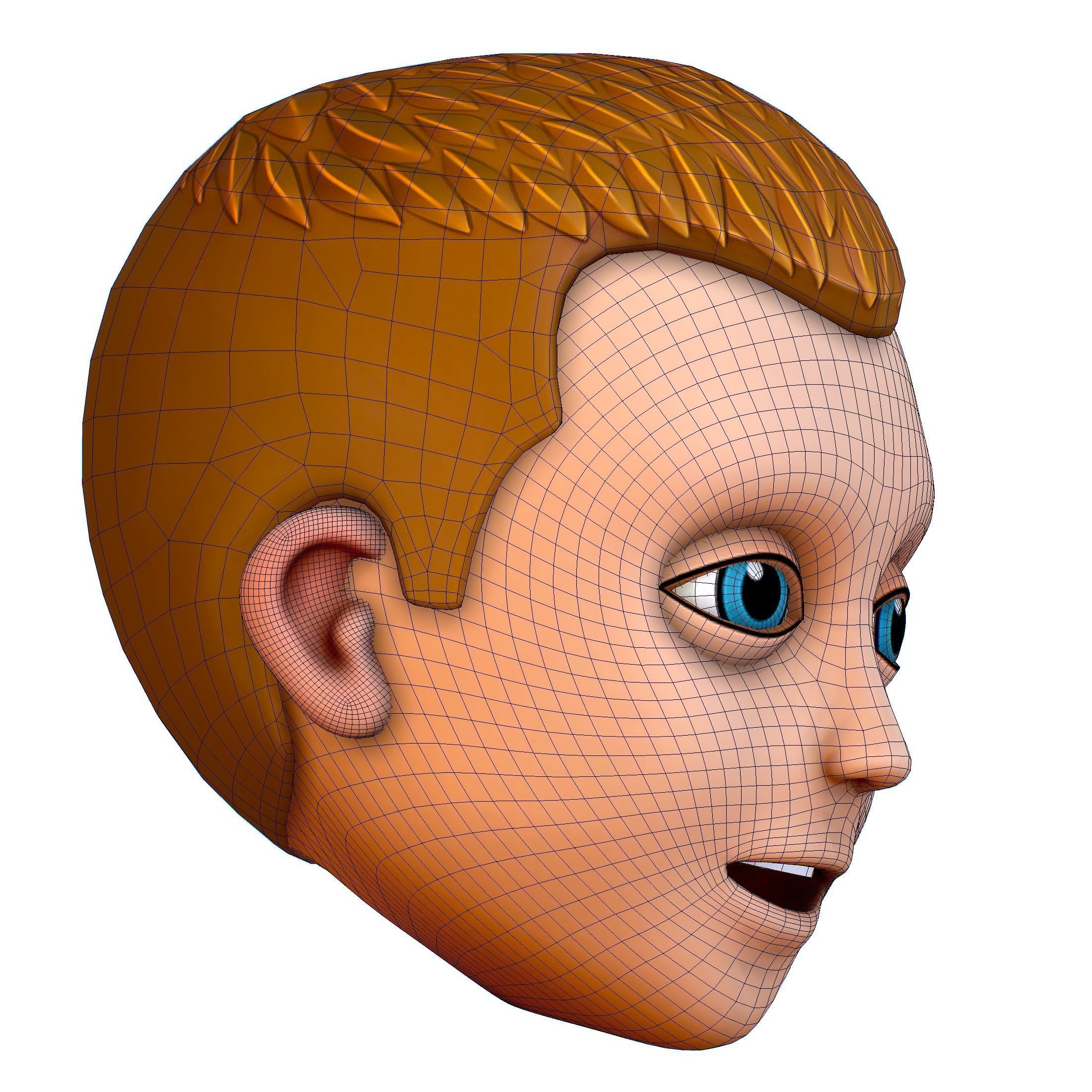 Short Hairstyle Cartoon Young Man Boy Head Icon 3D model_17