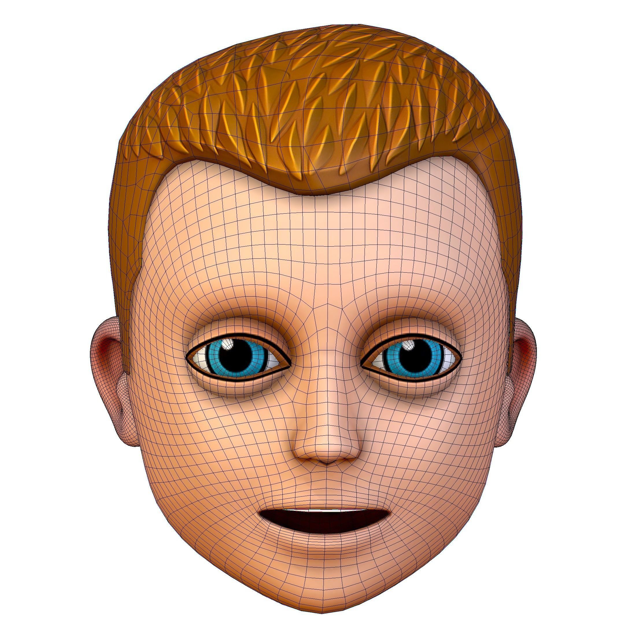 Short Hairstyle Cartoon Young Man Boy Head Icon 3D model_12