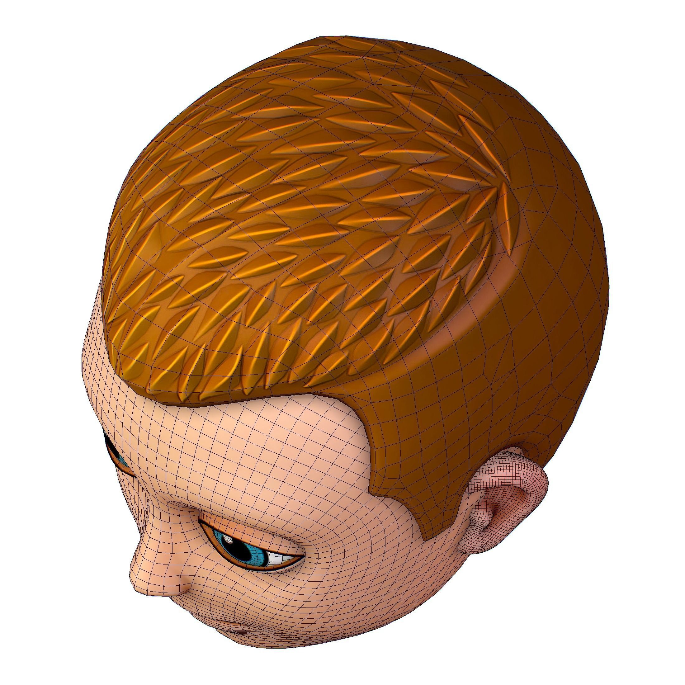 Short Hairstyle Cartoon Young Man Boy Head Icon 3D model_15