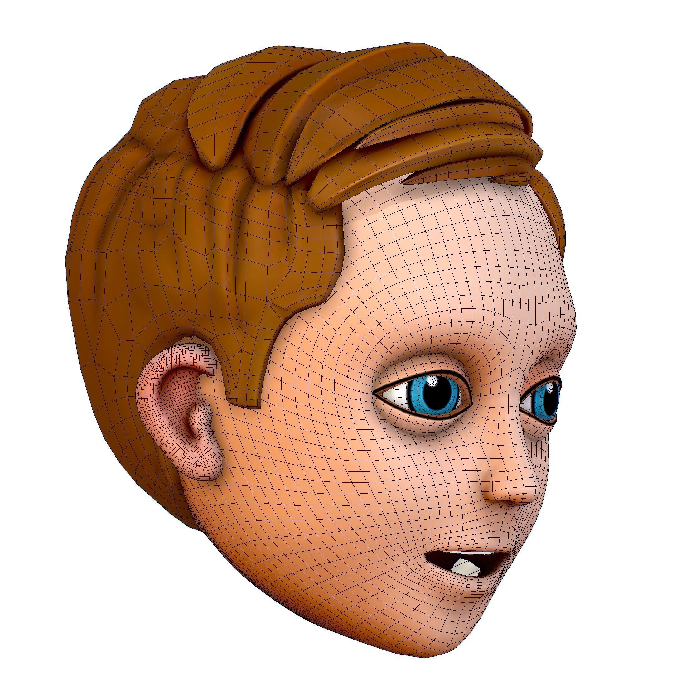Short Hairstyle Cartoon Young Man Boy Head Icon 3D model 3D model_16