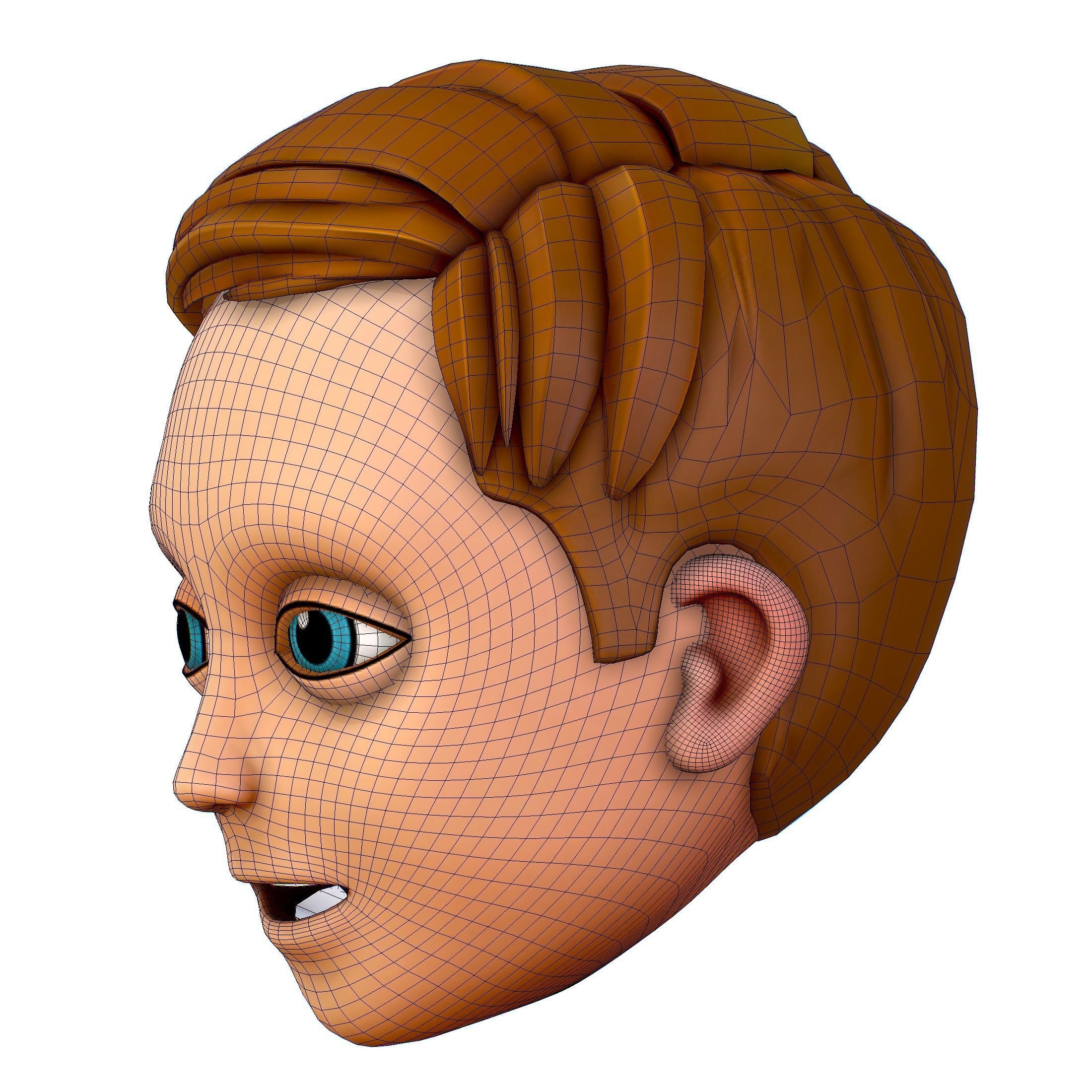Short Hairstyle Cartoon Young Man Boy Head Icon 3D model 3D model_17