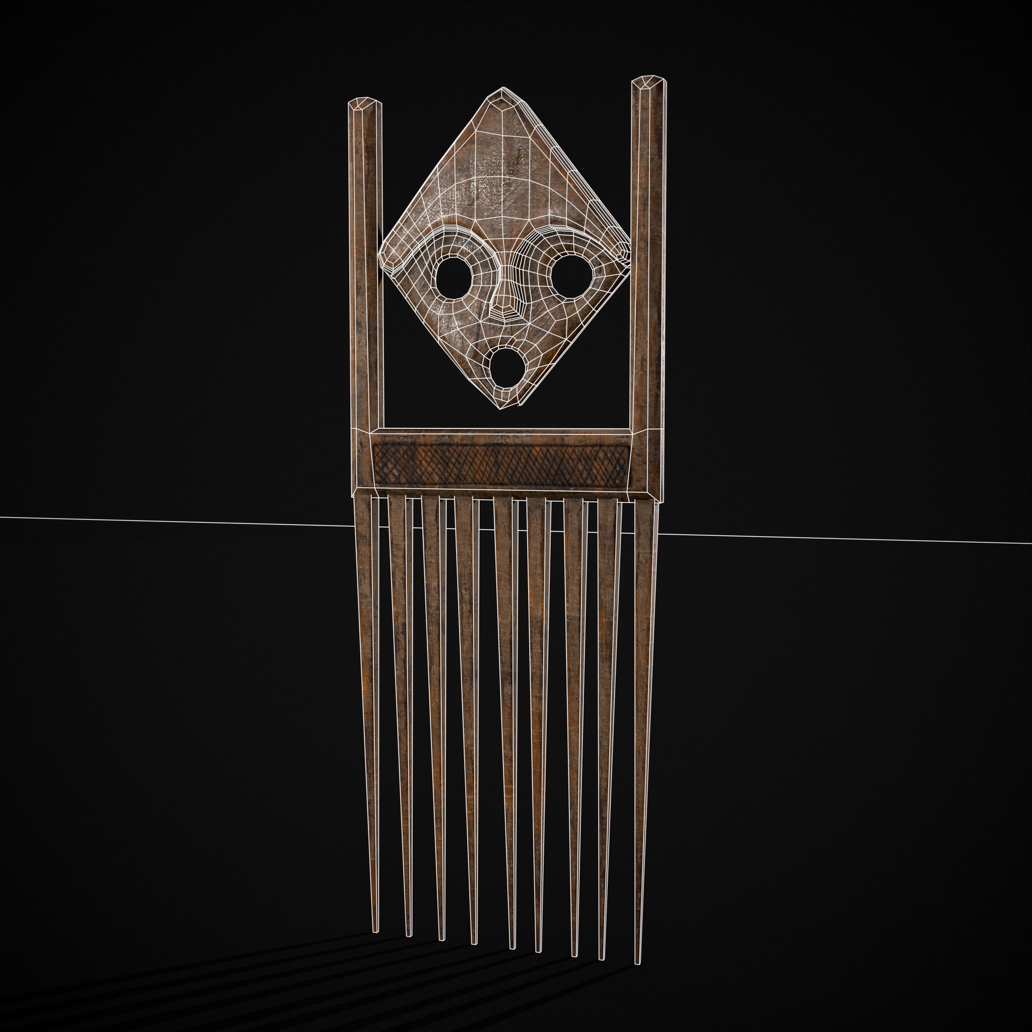 African Wooden Comb Low-poly 3D model_20