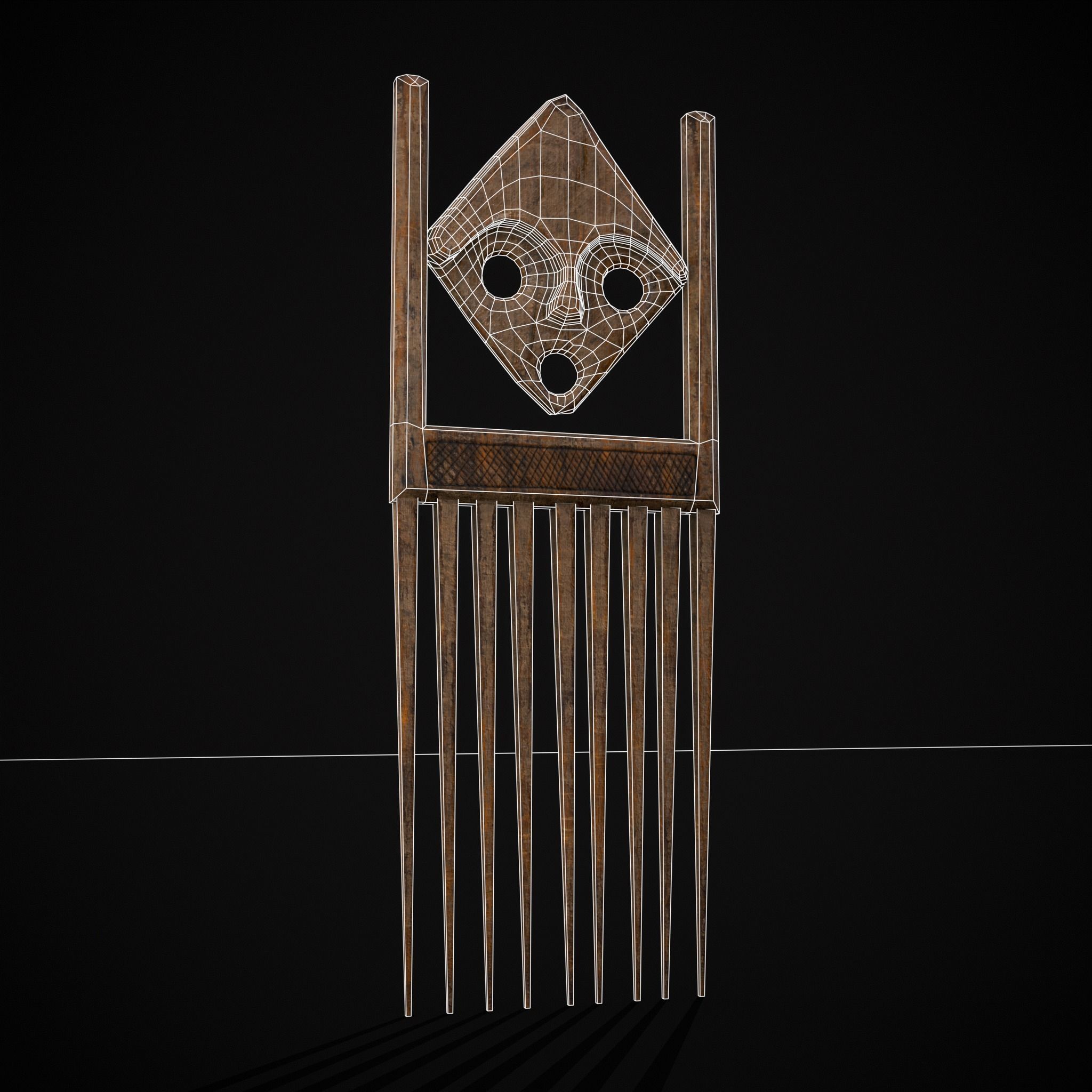 African Wooden Comb Low-poly 3D model_2