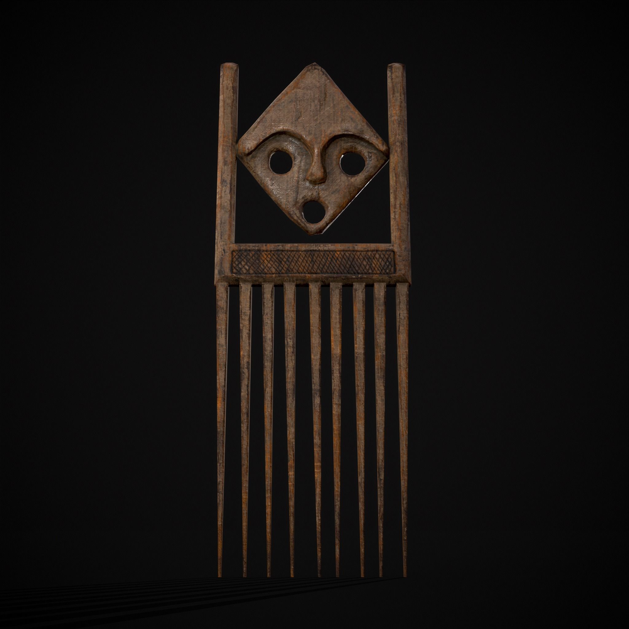 African Wooden Comb Low-poly 3D model_9