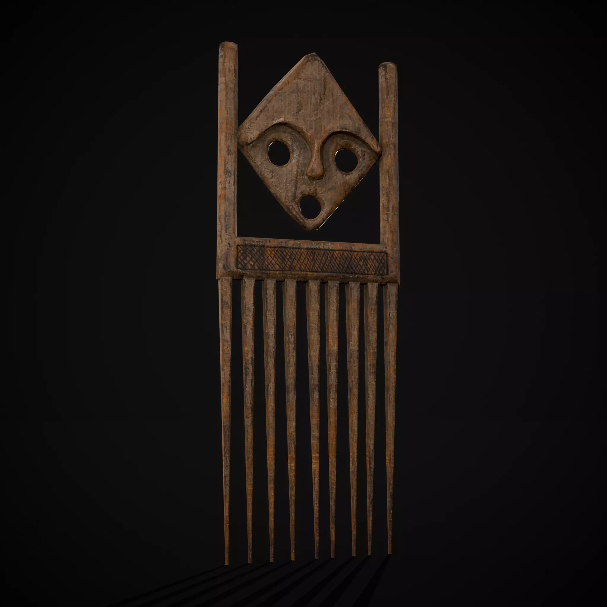 African Wooden Comb Low-poly 3D model_0