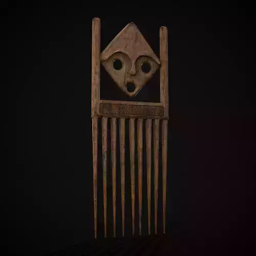African Wooden Comb Low-poly 3D model