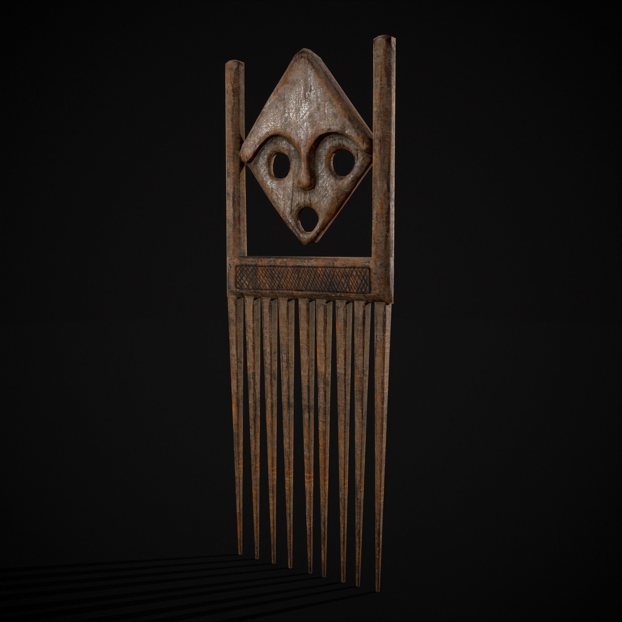 African Wooden Comb Low-poly 3D model_3