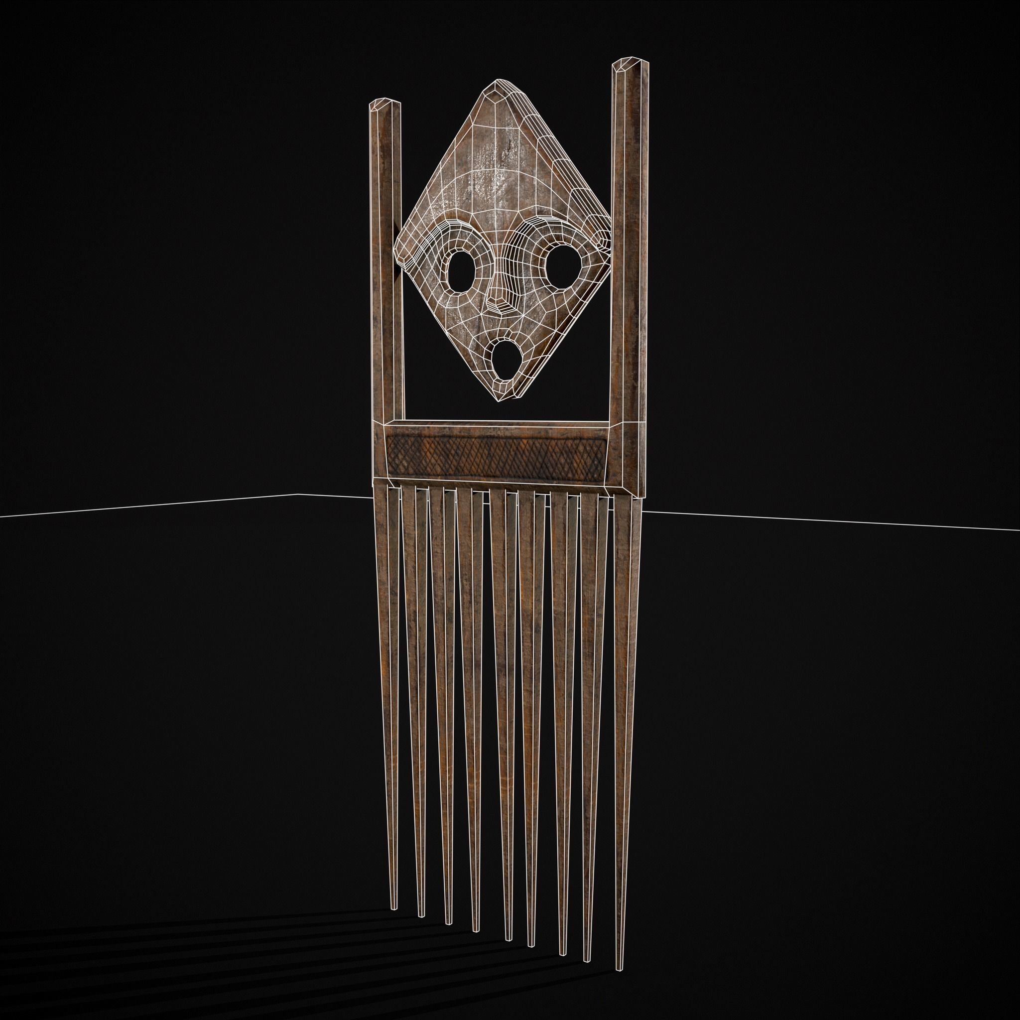 African Wooden Comb Low-poly 3D model_4