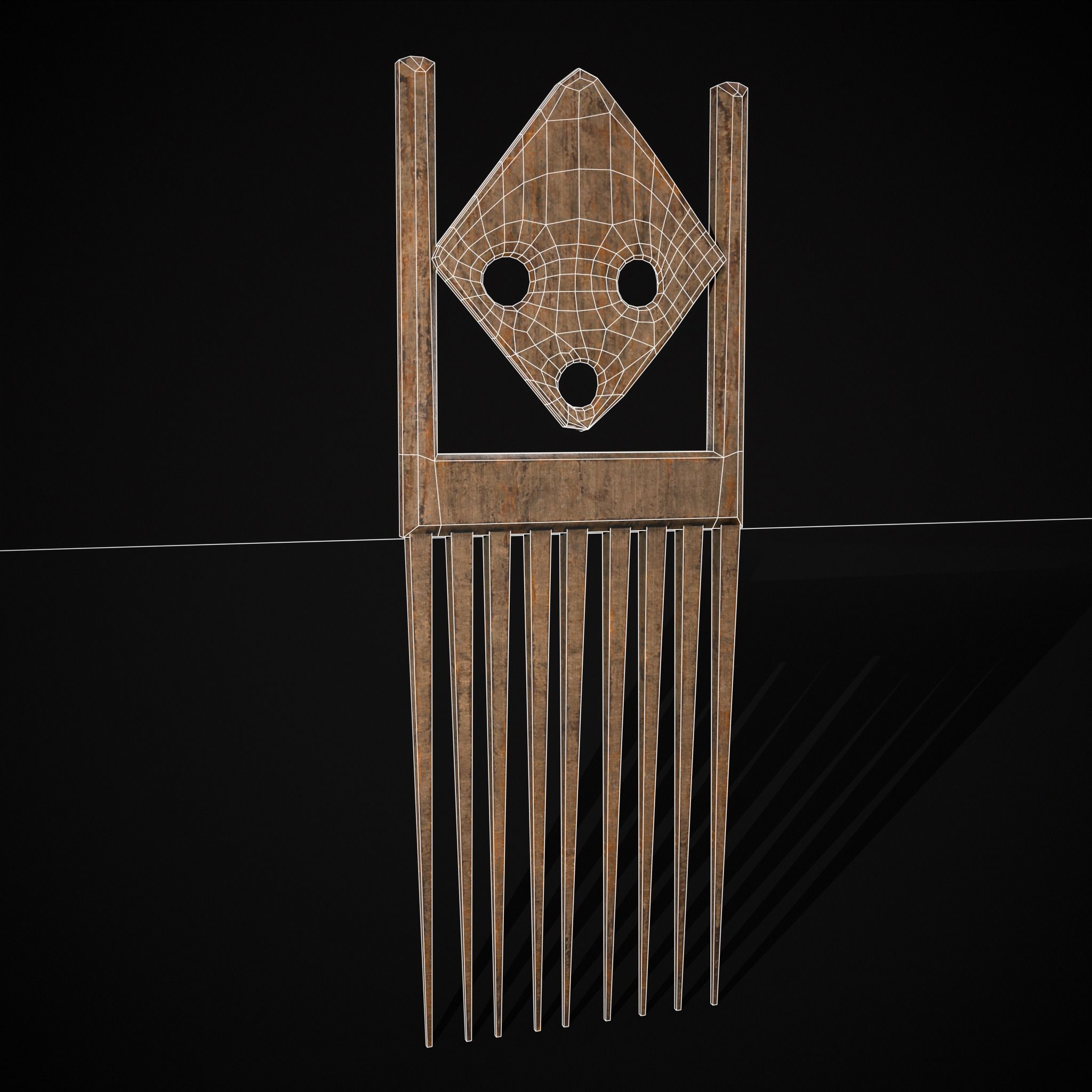 African Wooden Comb Low-poly 3D model_18