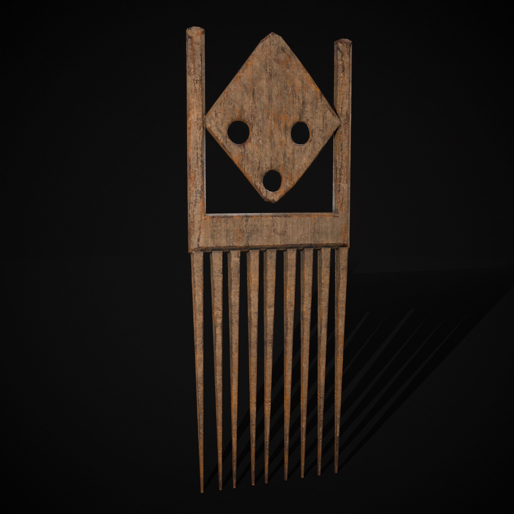 African Wooden Comb Low-poly 3D model_17