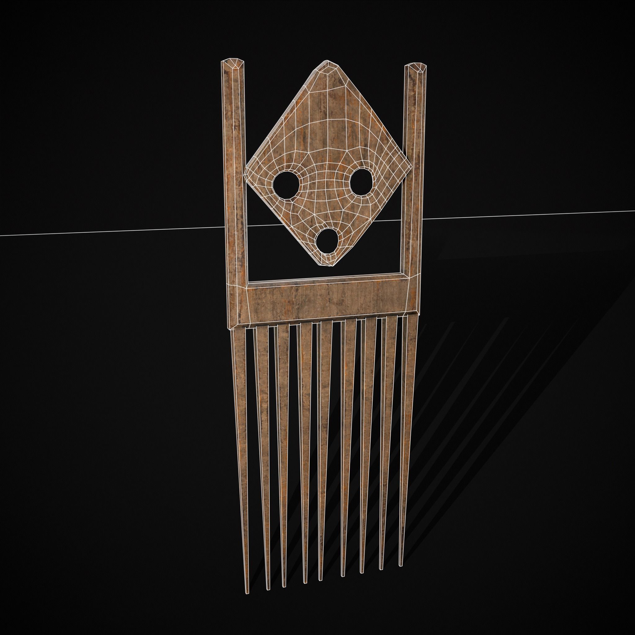 African Wooden Comb Low-poly 3D model_8