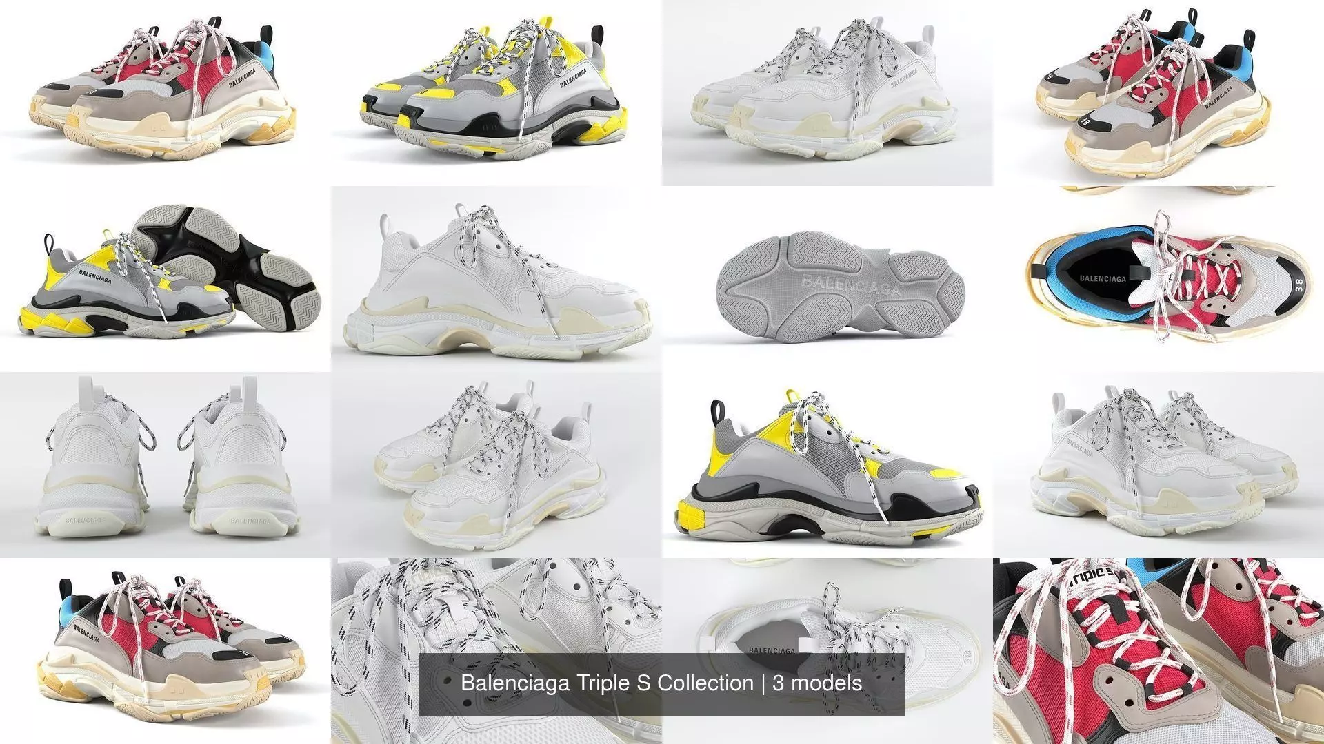 Balenciaga Triple S Collection 3D Model Pack
