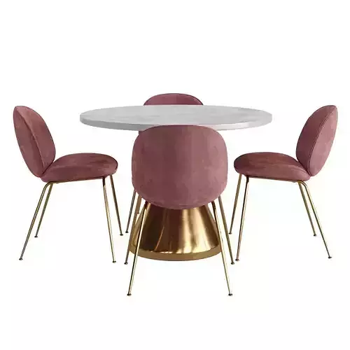 Gubi Beetle Chair and Silhouette Pedestal Round Dining Table