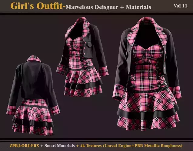 Girl Outfit-MD-Clo3d - Smart Material - 4K Textures - OBJ - FBX