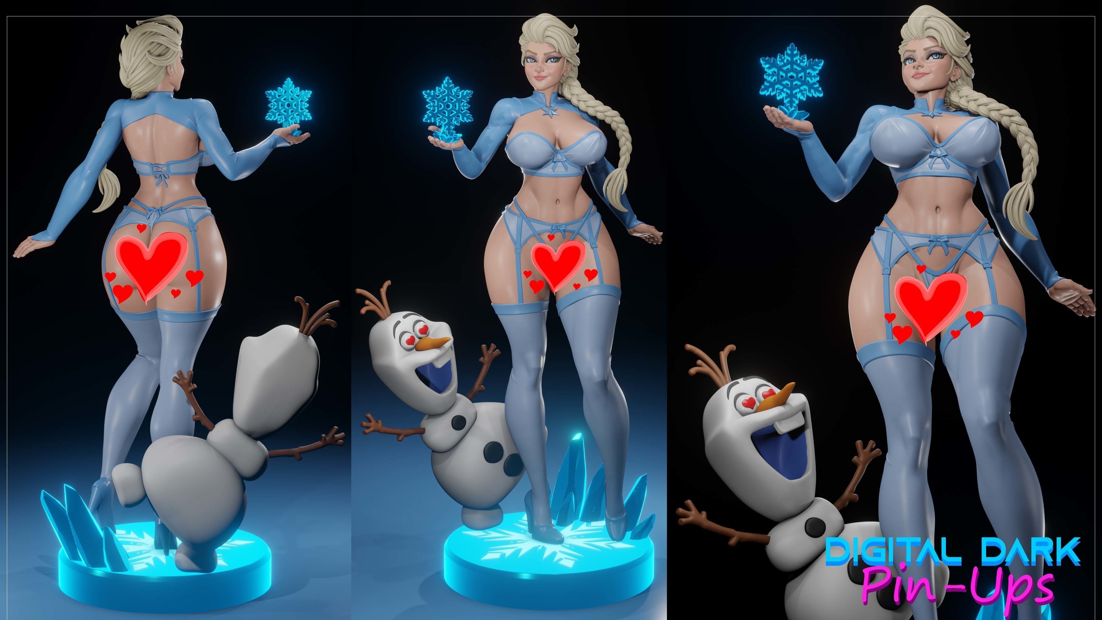 Elsa and Olaf with NSFW version and Miniatures 3D print model_7