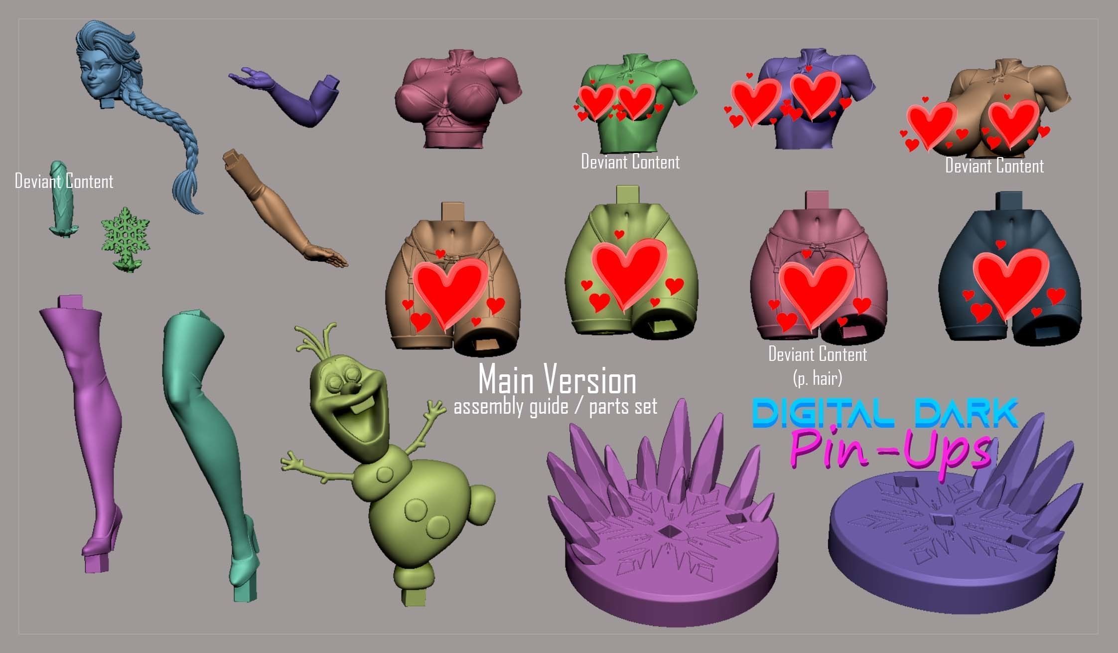 Elsa and Olaf with NSFW version and Miniatures 3D print model_10