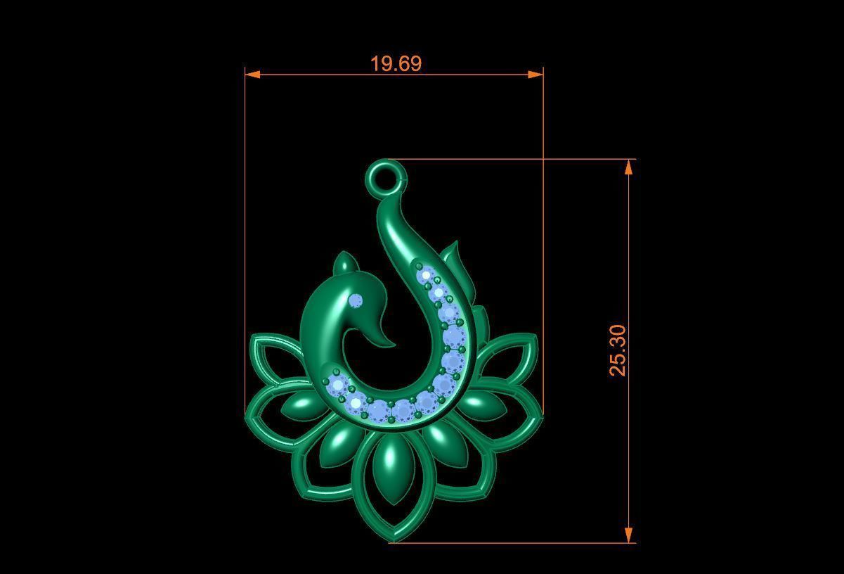 Peacock Pendant 3D print model_3