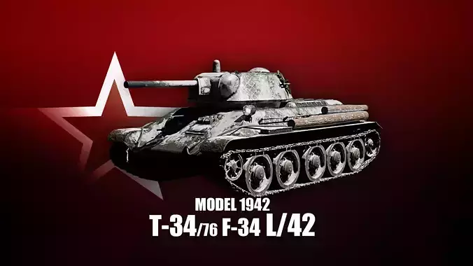 T-34-76 - Soviet Medium Tank - Winter Livery - Model 1942 Early Low-poly 3D model