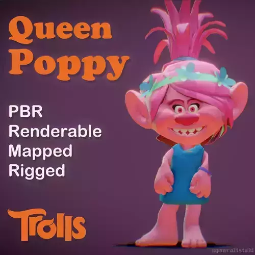 Trolls Queen Poppy pbr animated Low-poly 3D model