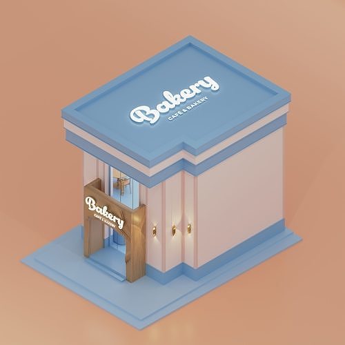 Simple Low Poly Isometric Bakery Low-poly 3D model Low-poly 3D model