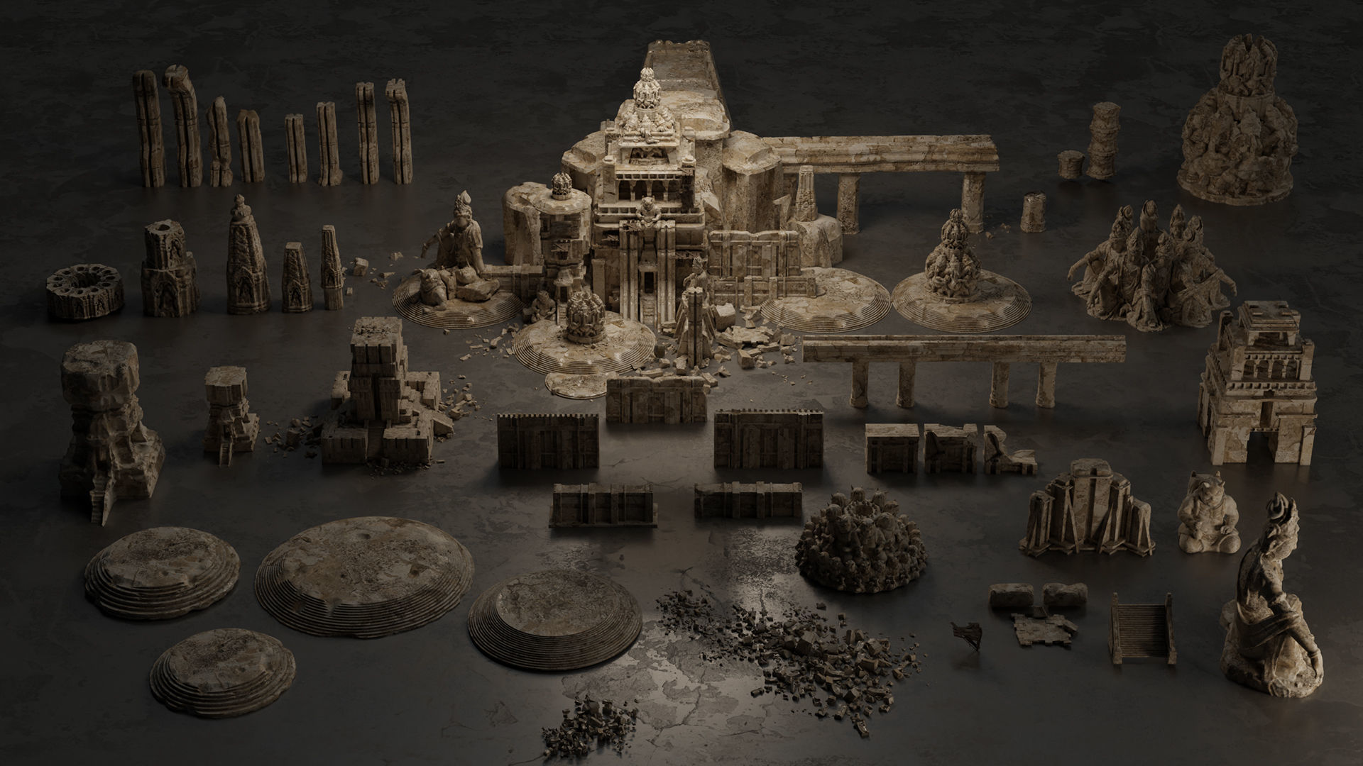 Ancient Temple 3  Old ruins of the temple  3D Kitbash Asset Pack 3D model_5