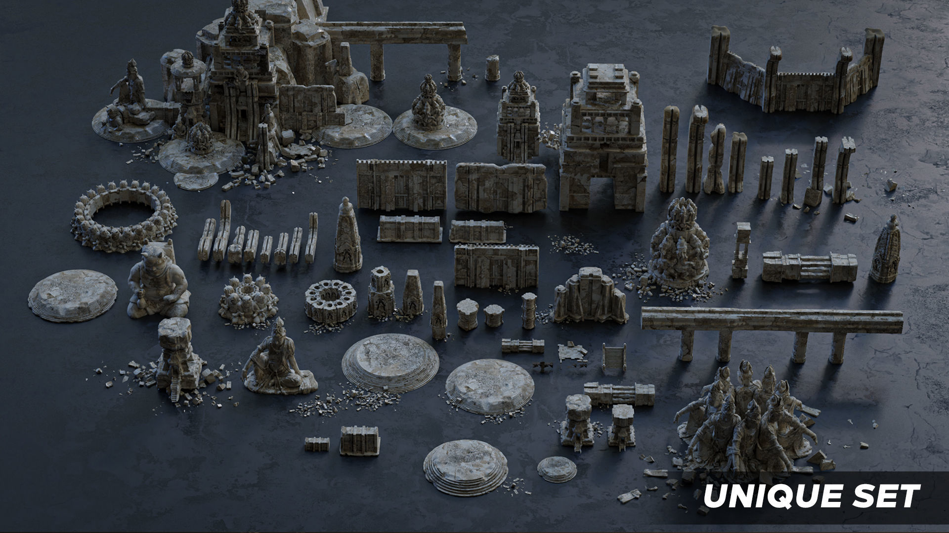 Ancient Temple 3  Old ruins of the temple  3D Kitbash Asset Pack 3D model_2