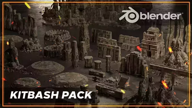 Ancient Temple 3  Old ruins of the temple  3D Kitbash Asset Pack 3D model
