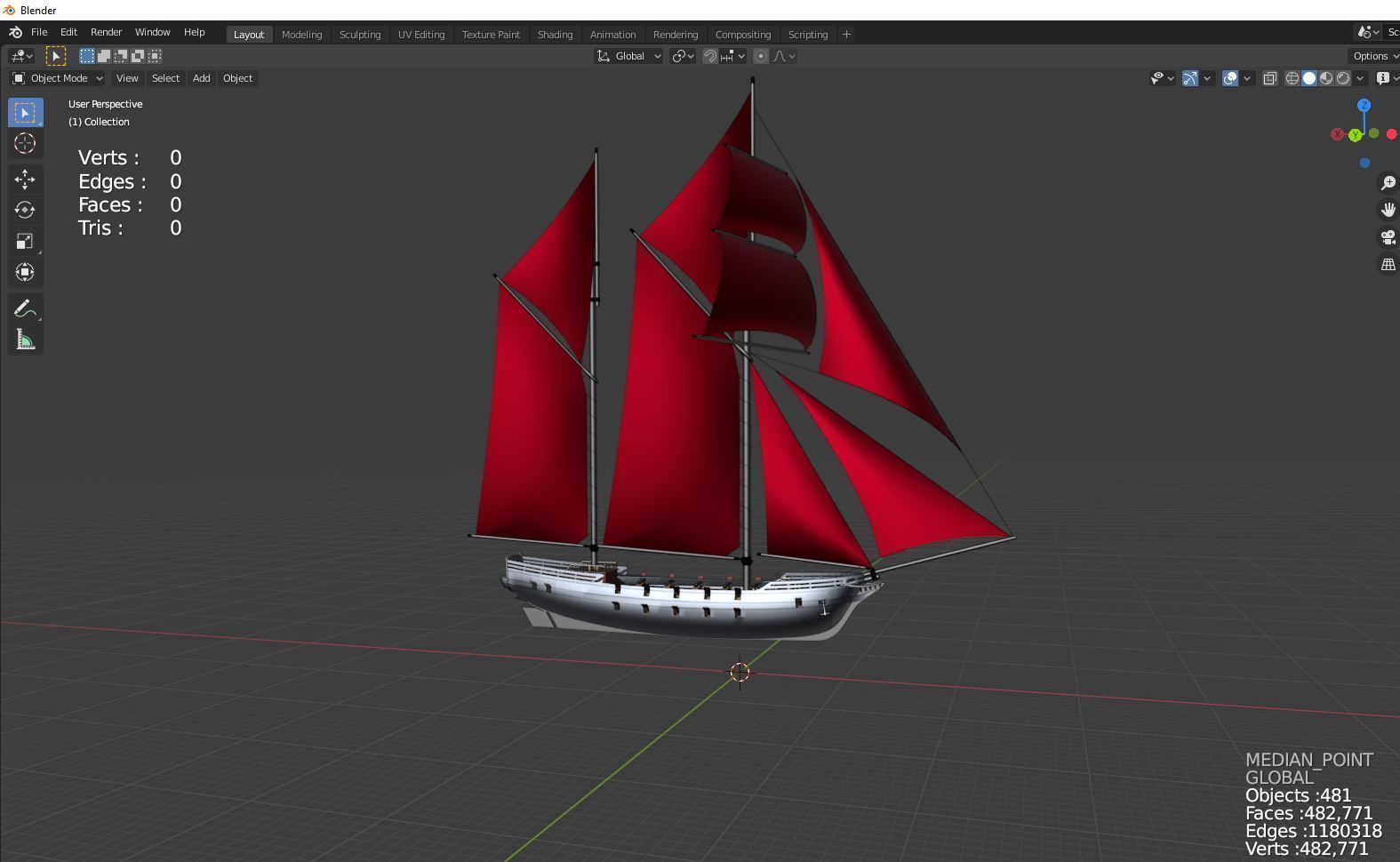 Pirate Ship sailing war 3D model_2