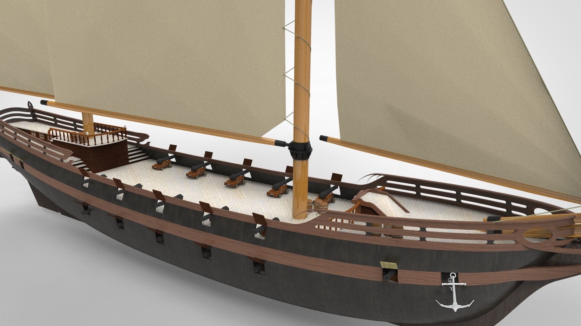 Pirate Ship sailing war 3D model_1