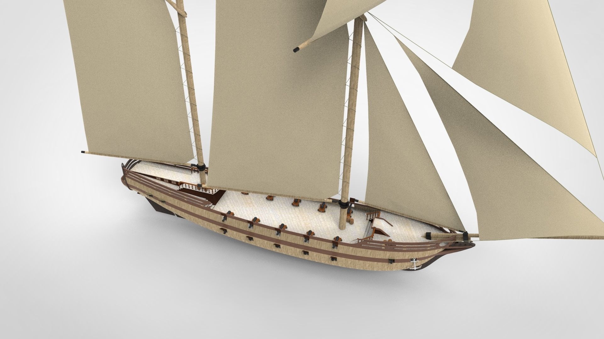 historical sailing ship 3D model_2