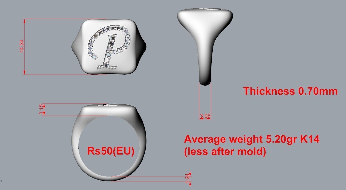 P monogram small finger ring chevalier 3D print model_7